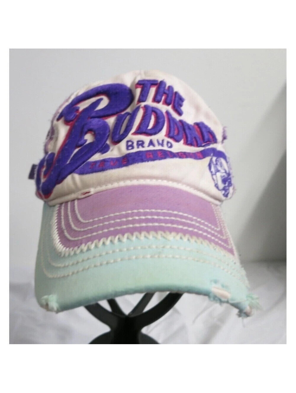 True Religion distressed leather trim Buddha cap hat adjustable Y2K Leather